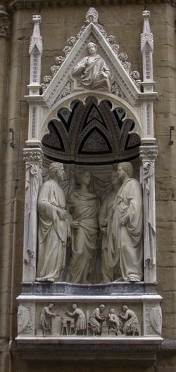 Posgi witych Czterech Koronowanych na murach kocioa San Michele we Florencji