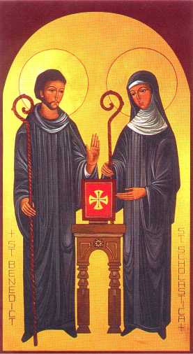 Święta Scholastyka i jej rodzony brat, św. Benedykt z Nursji